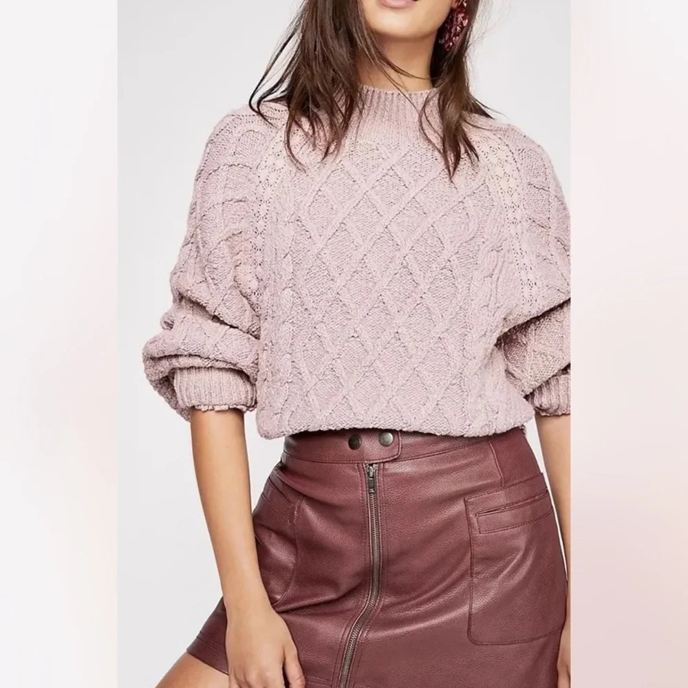 Free People Parfait Pullover Diamond Pattern Turtleneck Dolman Sleeve - Picture 1 of 2